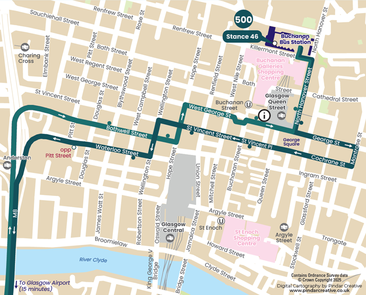 Glasgow Airport Express City Centre Route Map